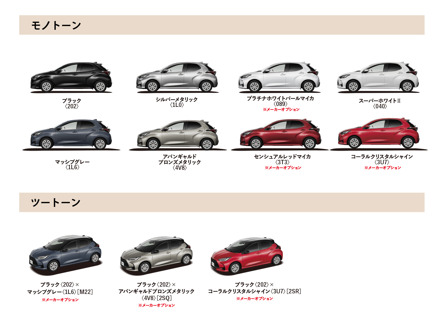 ヤリス カラーバリエーション一覧