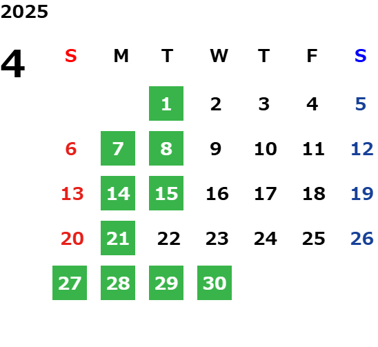 4月営業カレンダー
