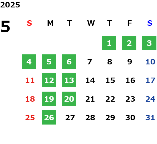 5月営業カレンダー