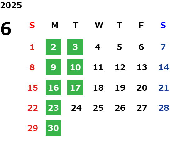 6月営業カレンダー