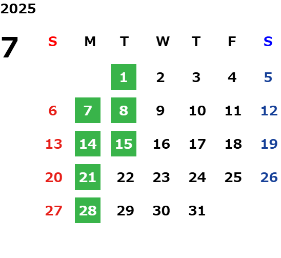 7月営業カレンダー