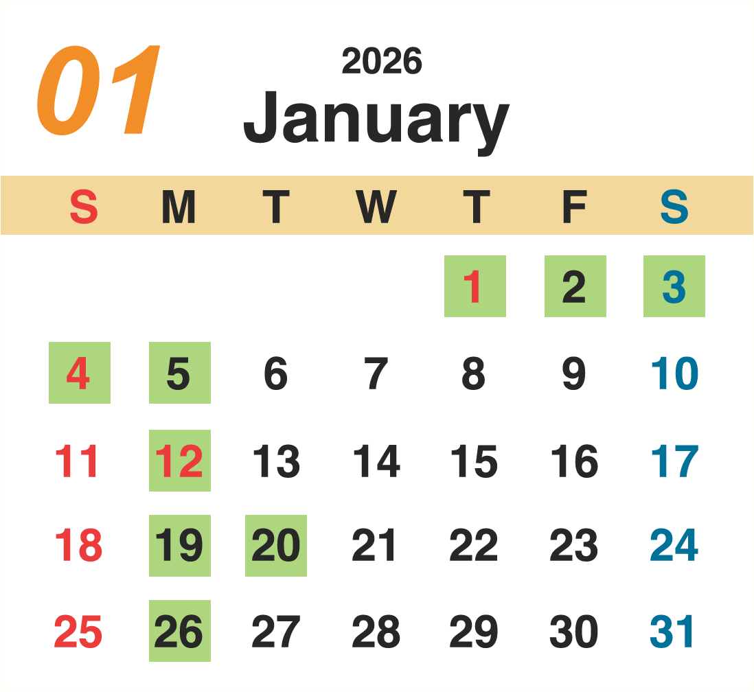 1月営業カレンダー