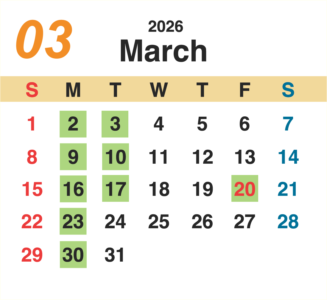 3月営業カレンダー