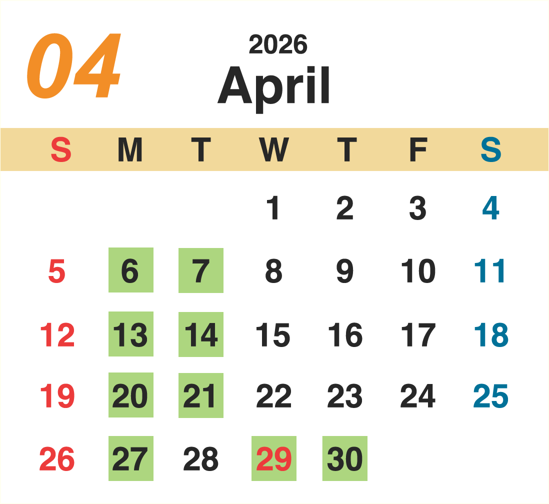 4月営業カレンダー