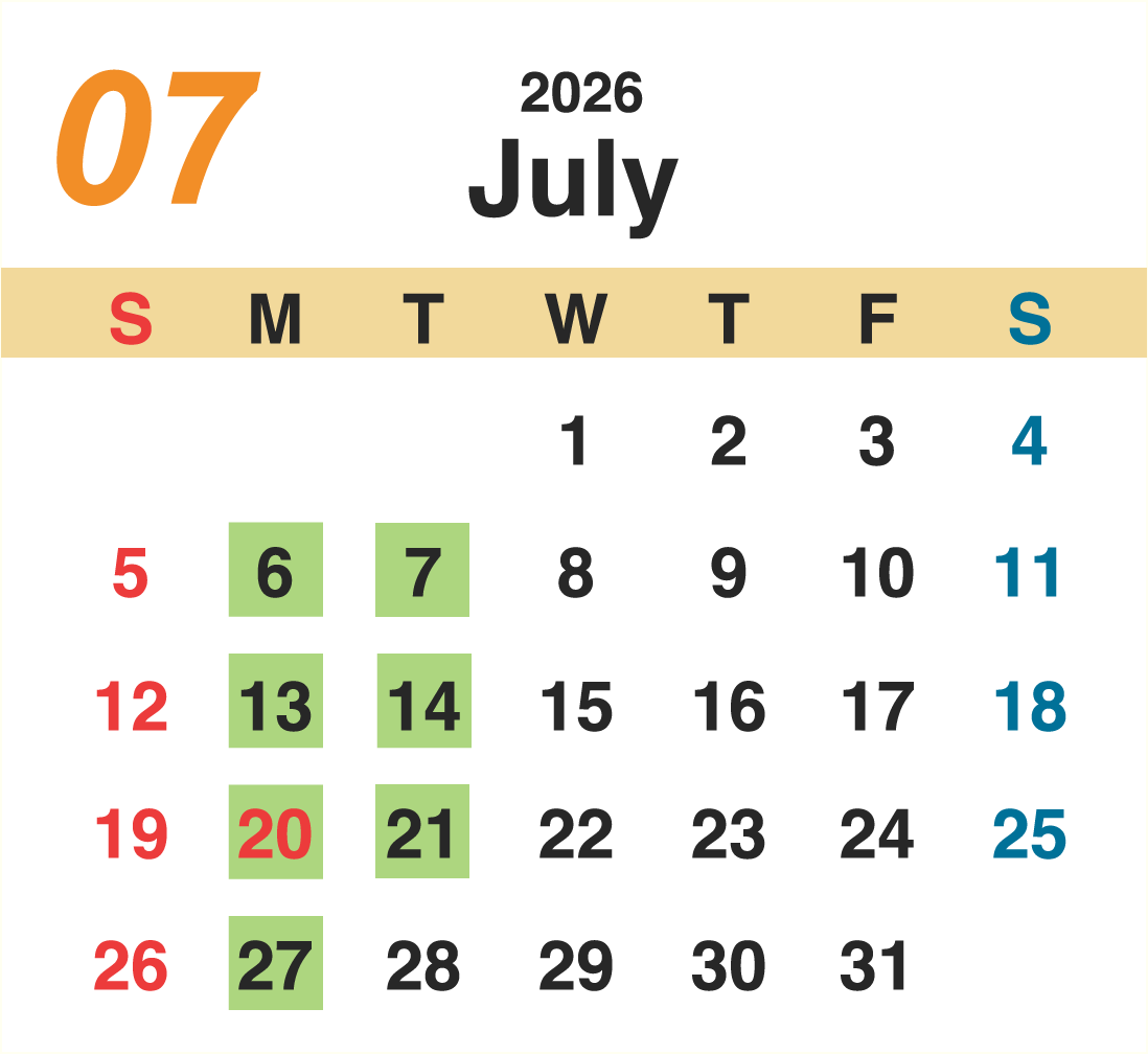 7月営業カレンダー