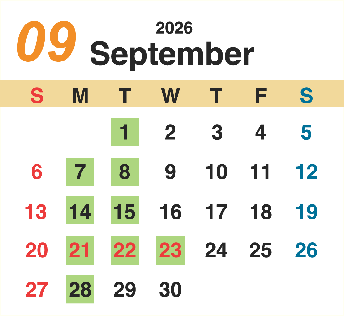 9月営業カレンダー