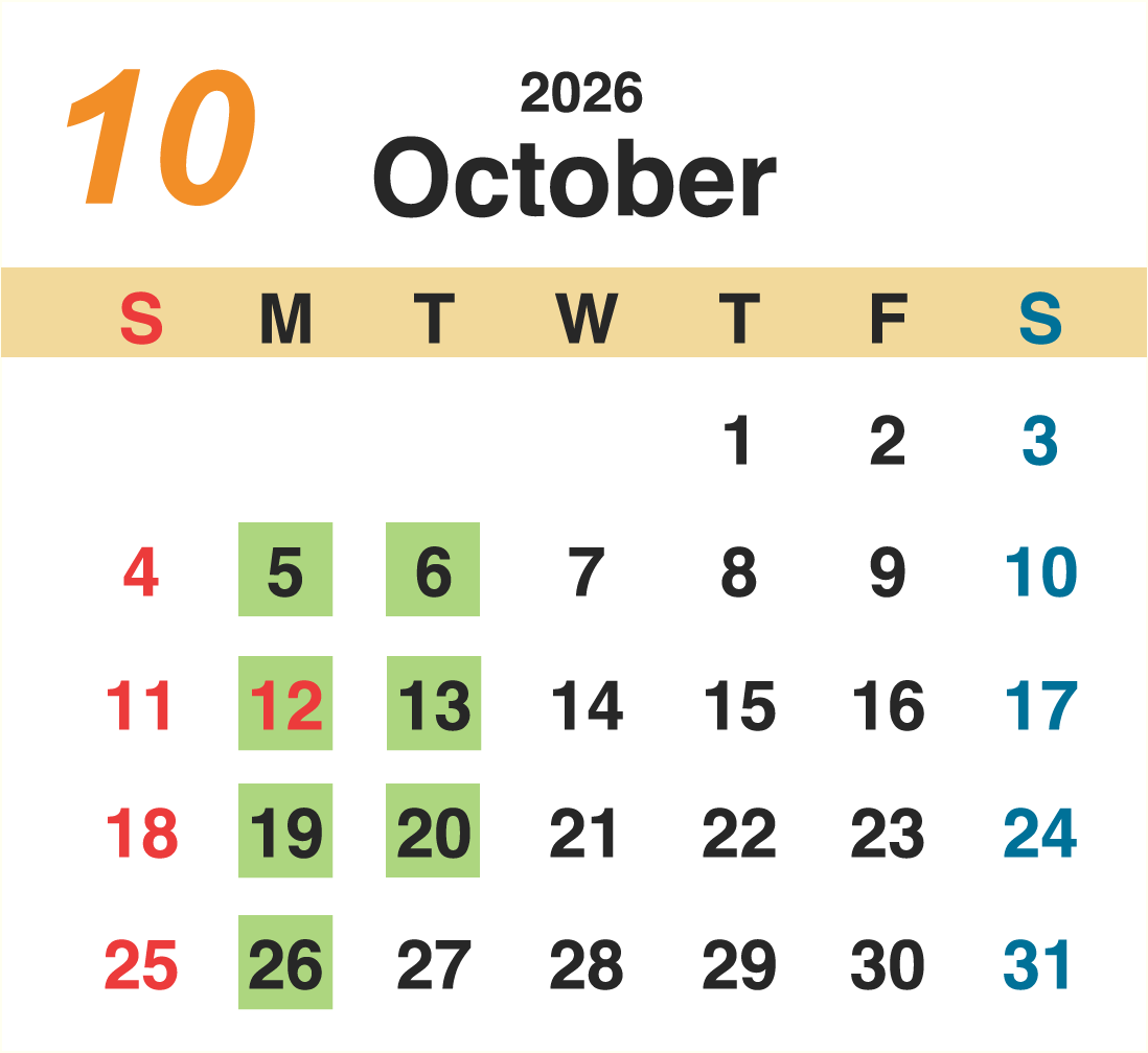 10月営業カレンダー