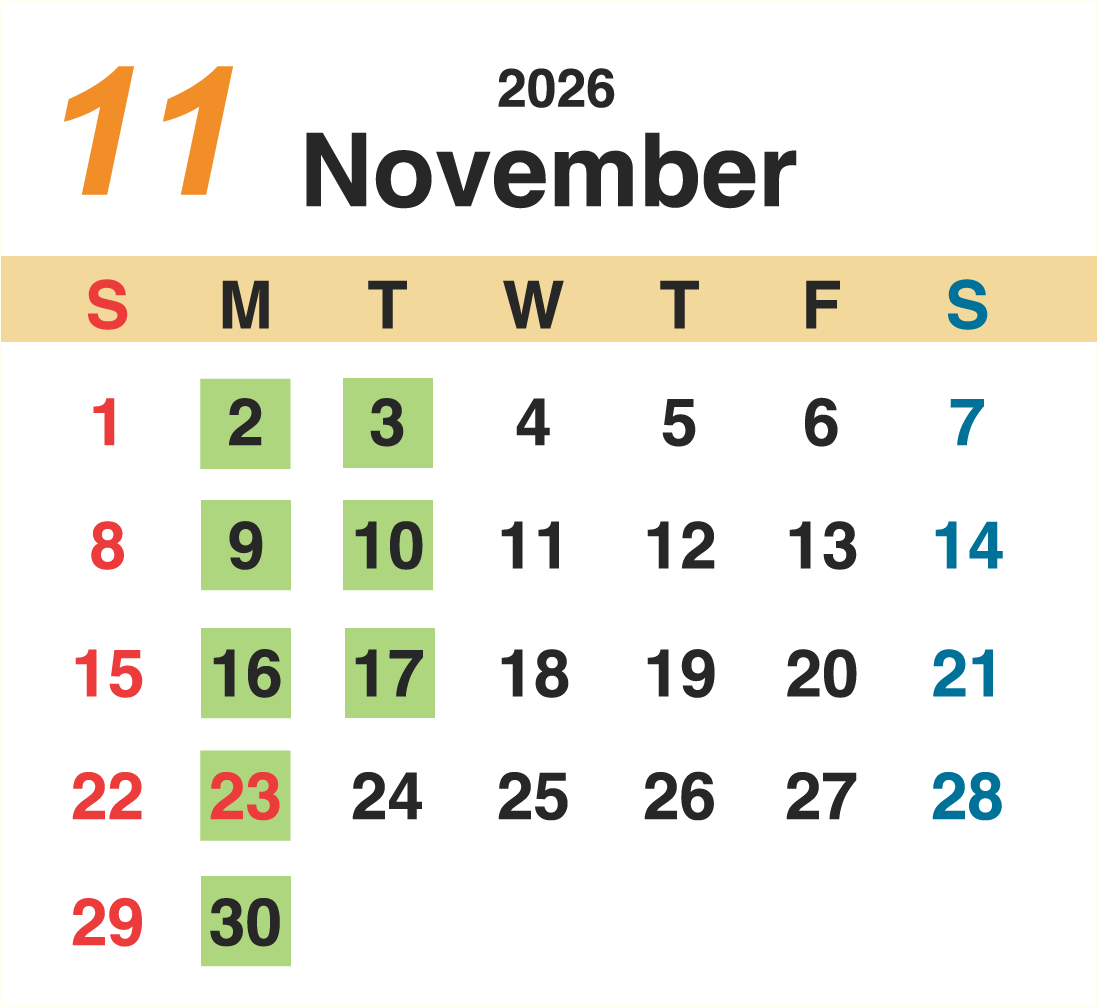 11月営業カレンダー