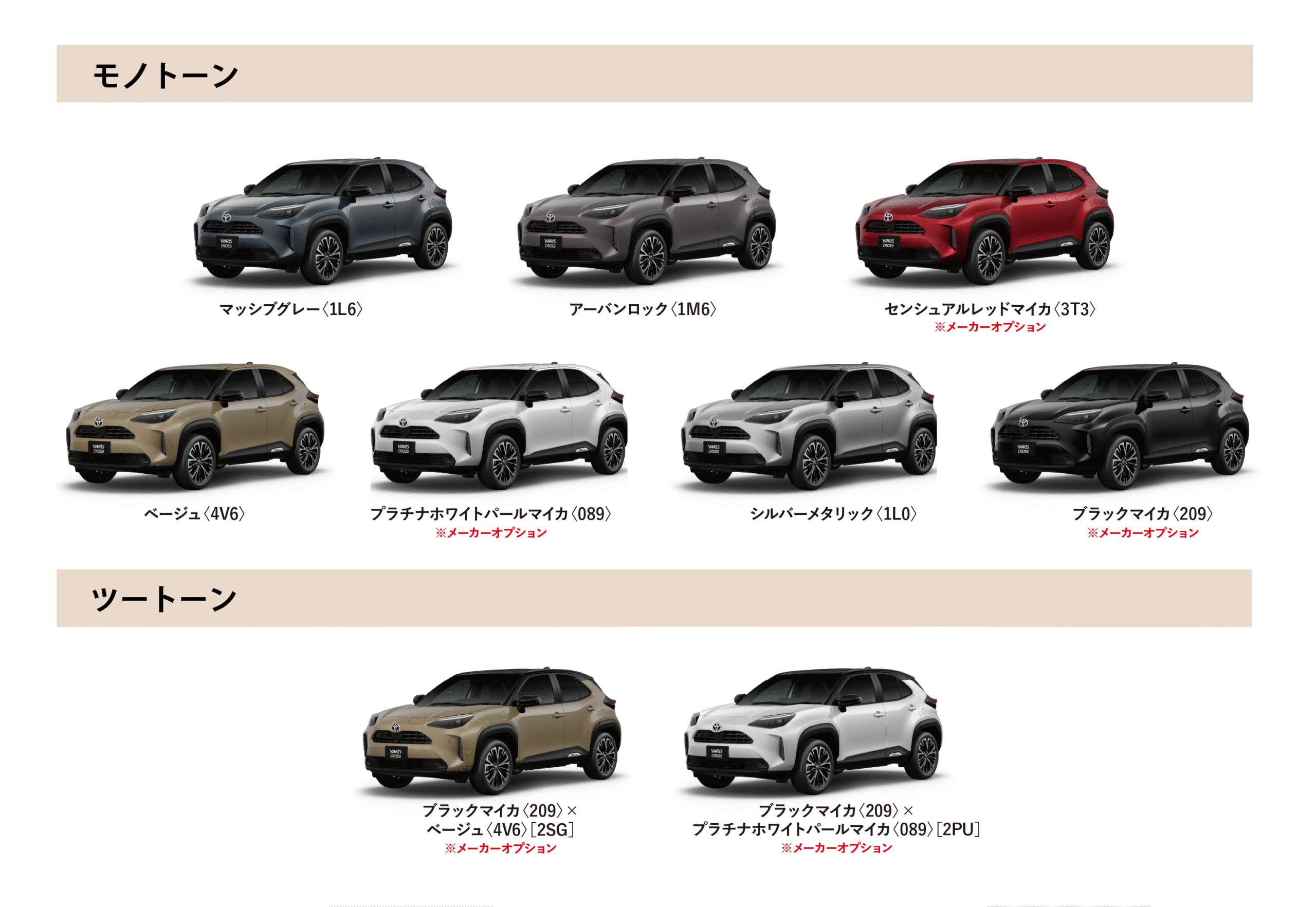 ヤリス クロス カラーバリエーション一覧