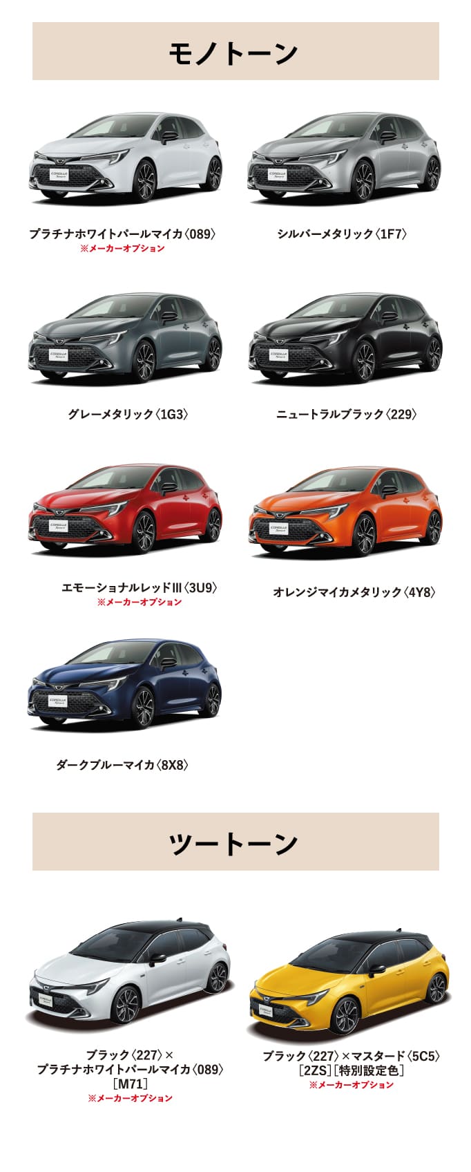 カローラ スポーツ カラーバリエーション一覧